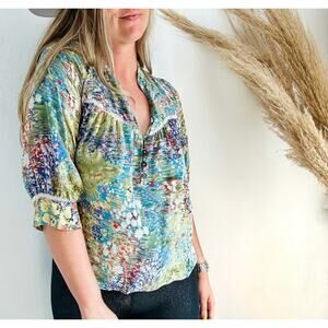 Anthropologie Dolan Blouse Womens XS Coast Flowering Pasture green watercolor